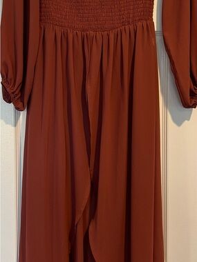 Rust Brown Long Sleeve Smocked bodice Maxi Dress/tunic